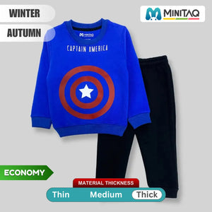 Captain America Blue Shirt & Black Pant - Winter 2 Pcs Set 1 - Minitaq baby kids clothes dress