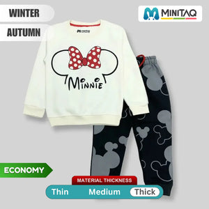 Minnie Mouse Off White Shirt & Dark Grey Pant - Winter 2 Pcs Set 1 - Minitaq baby kids clothes dress