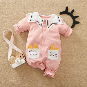 Pink Bunny Pockets Full Sleeves Romper 1 - Minitaq baby kids clothes dress