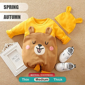 Bear Cartoon Yellow Baby Romper With Cap 2 - Minitaq baby kids clothes dress