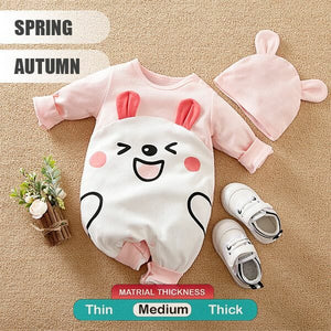 Fun Cartoon Baby Pink Romper With Cap 2 - Minitaq baby kids clothes dress