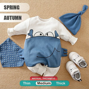 Blue Crab Baby Romper With Cap And Bandana 2 - Minitaq baby kids clothes dress