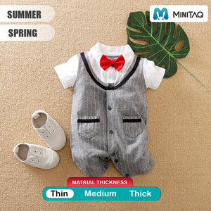 Gray Smart Romper with Red Bow Tie 2 - Minitaq baby kids clothes dress