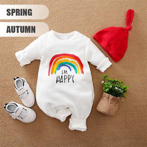Happy Rainbow Cotton Baby Romper With Cap 2 - Minitaq baby kids clothes dress