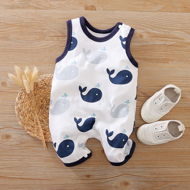 Sweet Cartoon Whale sleeveless Romper 1 - Minitaq baby kids clothes dress