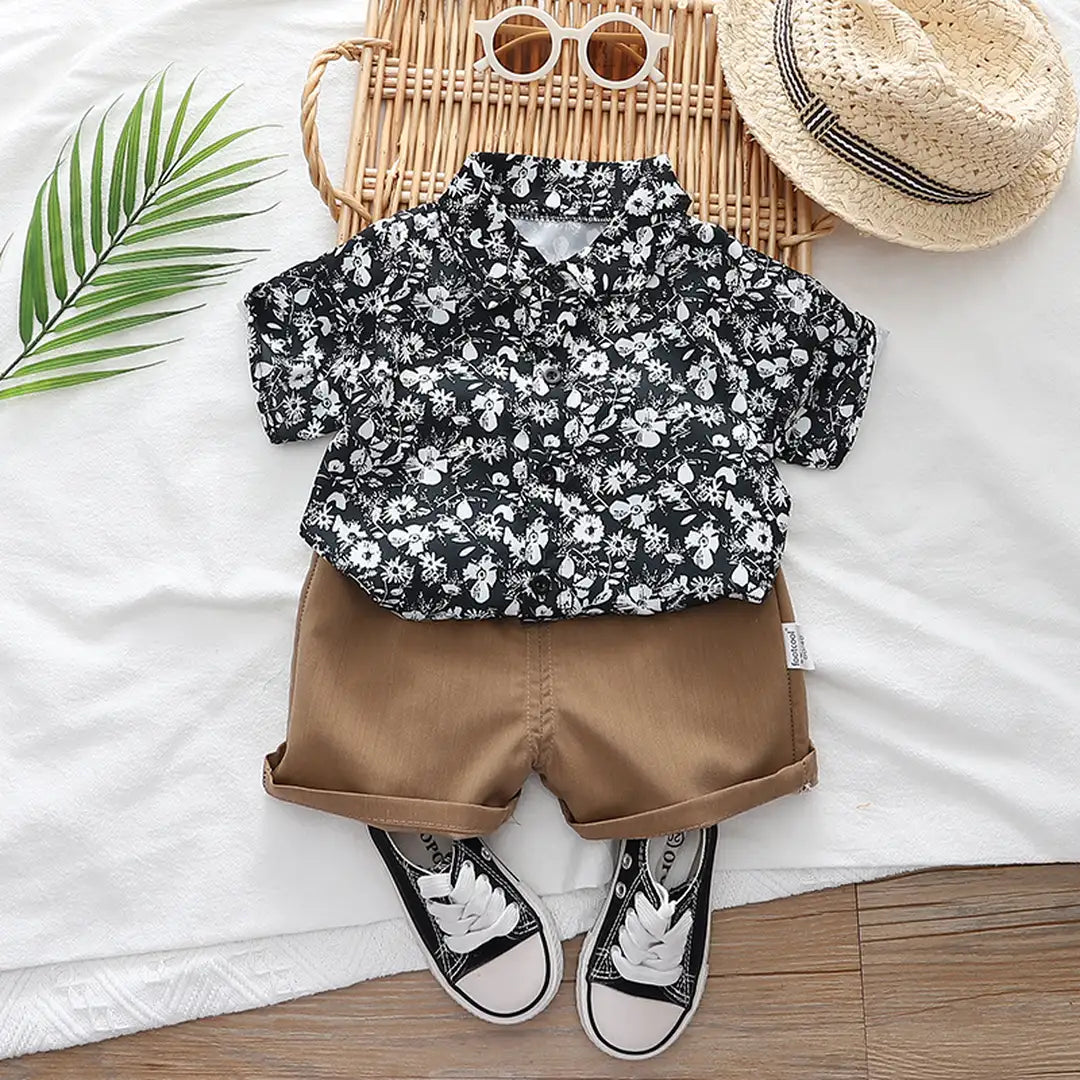 Floral Patterned Shirt With Brown Shorts 2 pc Set 1 - Minitaq baby kids clothes dress