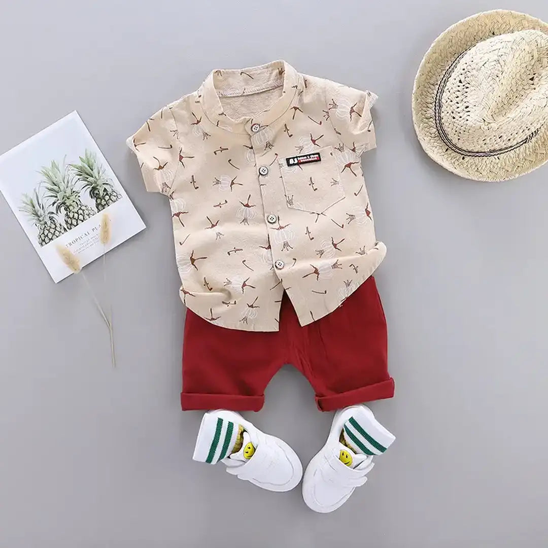 Trendy Printed Light brown Shirt and Red Shorts Set 1 - Minitaq baby kids clothes dress