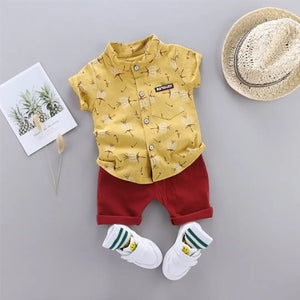 Trendy Printed Yellow Shirt and Red Shorts Set 1 - Minitaq baby kids clothes dress