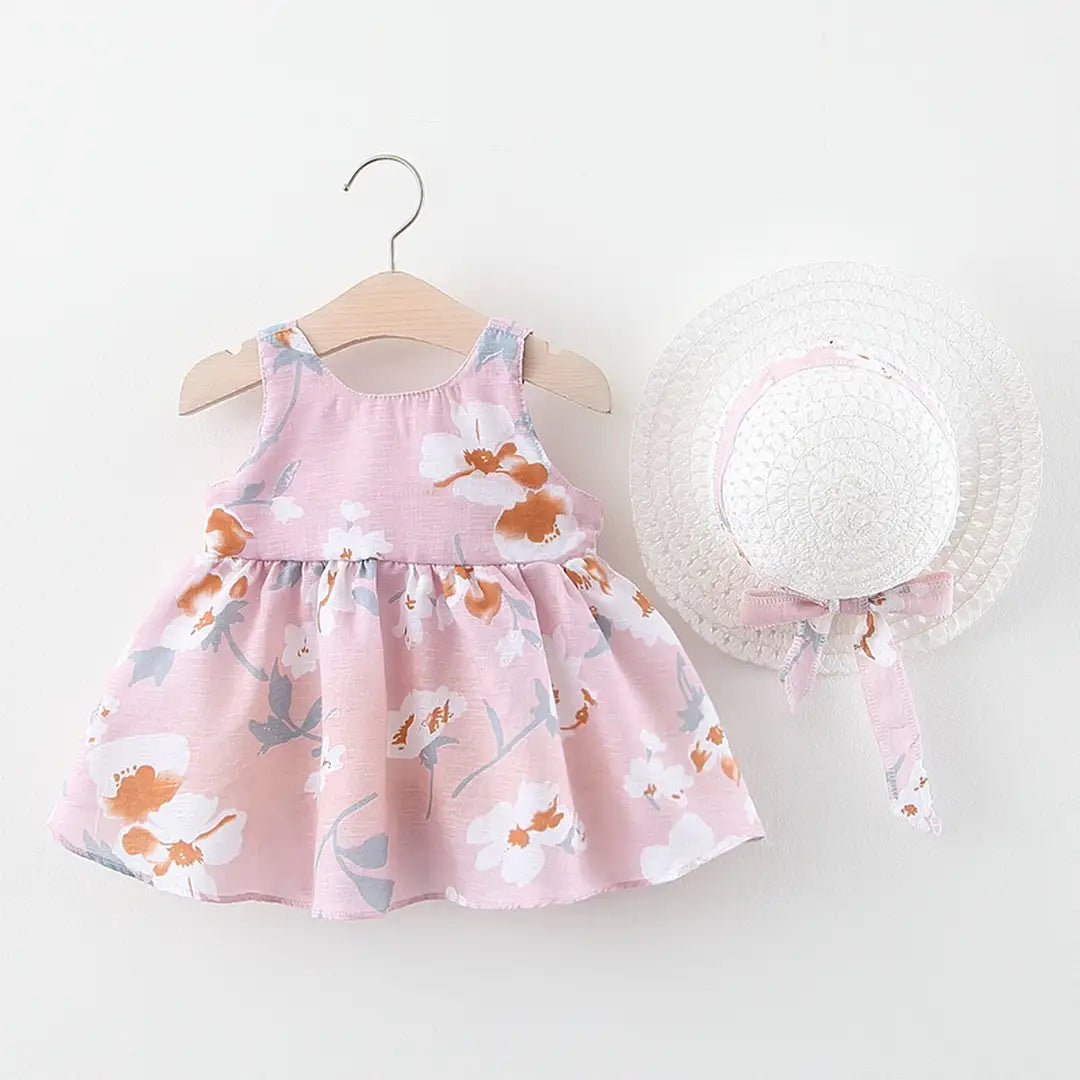 Cute Pink Flowers Pattern Frock For Baby Girls 1 - Minitaq baby kids clothes dress