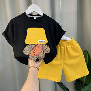 Traveller Cartoon Black Shirt and Yellow Shorts Set for Kids 1 - Minitaq baby kids clothes dress