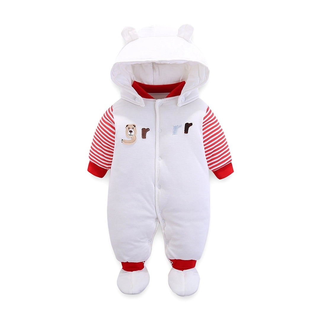 White N Red Bear Growl Winter Hooded Romper 1 - Minitaq baby kids clothes dress