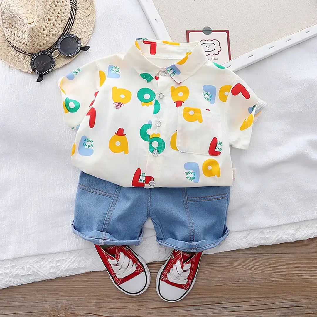 Playful Numbers Pattern Shirt with Denim Shorts 1 - Minitaq baby kids clothes dress