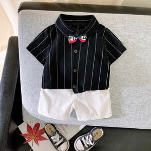 Classical Striped Black Shirt and White Shorts with Bow Tie 1 - Minitaq baby kids clothes dress