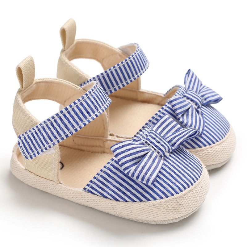 Straight Blue Lines N Bow Baby Sandals 1 - Minitaq baby kids clothes dress