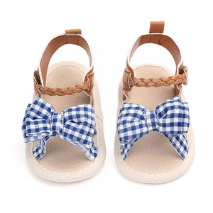 Blue Checks Bow Tie Braided Strap Shoes 2 - Minitaq baby kids clothes dress