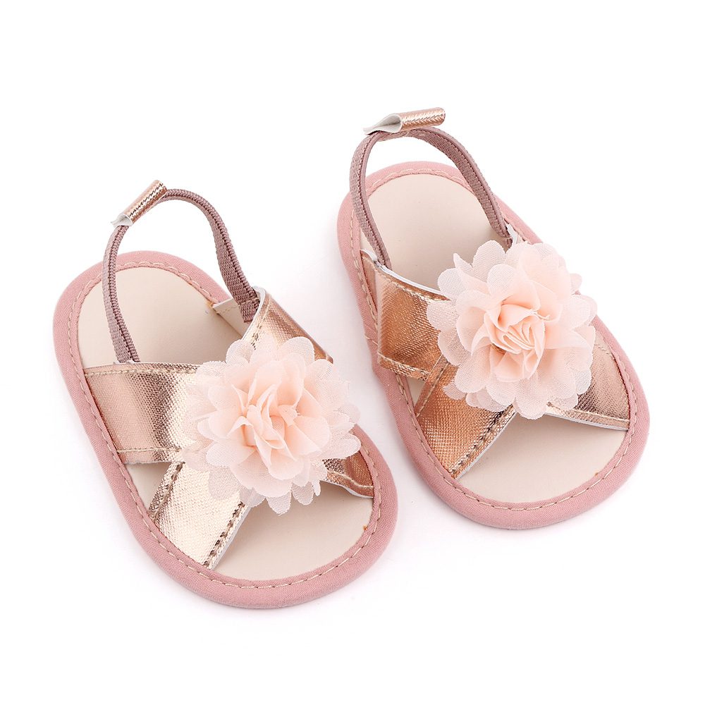 Pink Flower Gold Skin PU Sandals For Baby Girl 1 - Minitaq baby kids clothes dress