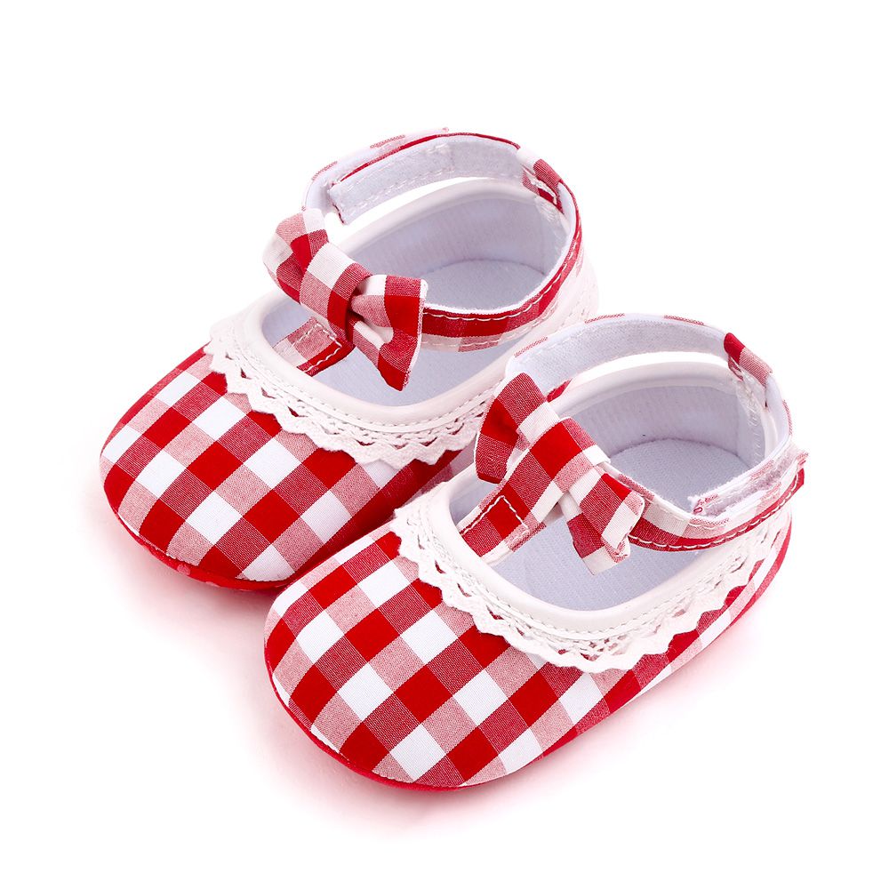 Red Checks Hook N Loops Lace Baby Girl Shoes 1 - Minitaq baby kids clothes dress