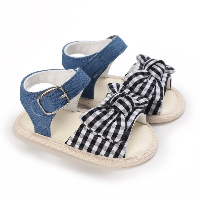 Black Checkered Bow Tie N Jeans Strap Sandals 1 - Minitaq baby kids clothes dress