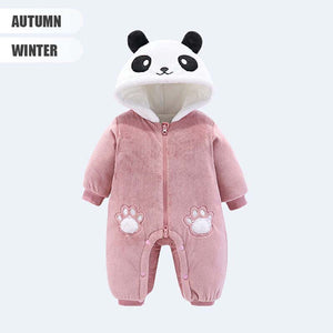 Panda Hooded Plum Baby Winter Romper 2 - Minitaq baby kids clothes dress