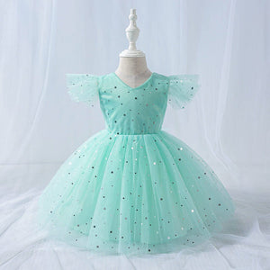 Little Shiny Stars Green Fancy Frock 1 - Minitaq baby kids clothes dress