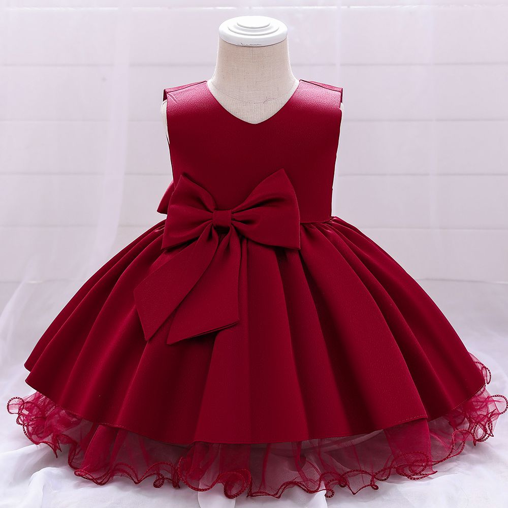 Red Viscose Sleeveless Frock With Bow 1 - Minitaq baby kids clothes dress