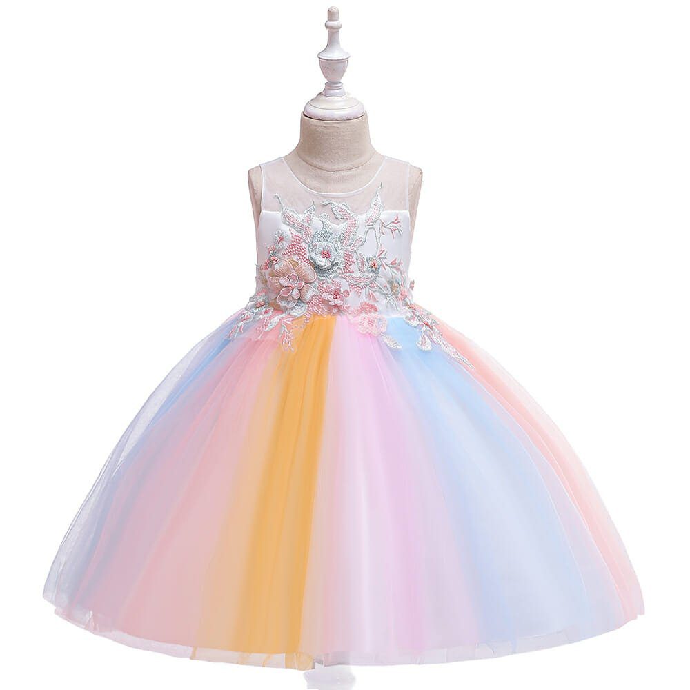 Floral Rainbow Colorful Fancy Party Dress 1 - Minitaq baby kids clothes dress