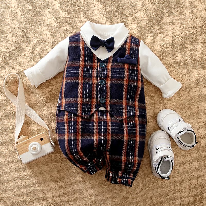 Stylish Checkered Baby Romper With Bow 1 - Minitaq baby kids clothes dress