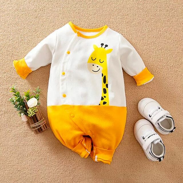 Giraffe Relaxing Yellow Baby Romper 1 - Minitaq baby kids clothes dress