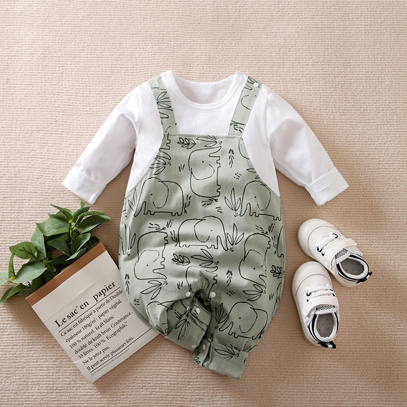 Soft Green Elephant Pattern Baby Romper 1 - Minitaq baby kids clothes dress