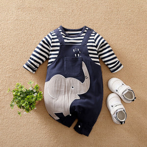 Happy Elephant Striped Baby Romper 1 - Minitaq baby kids clothes dress