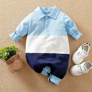 Blue Polo Style Full Sleeve Baby Romper 1 - Minitaq baby kids clothes dress