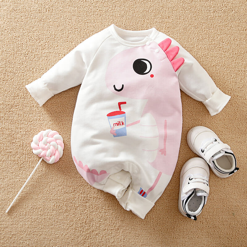 Milk And Pink Dino Baby Romper 1 - Minitaq baby kids clothes dress