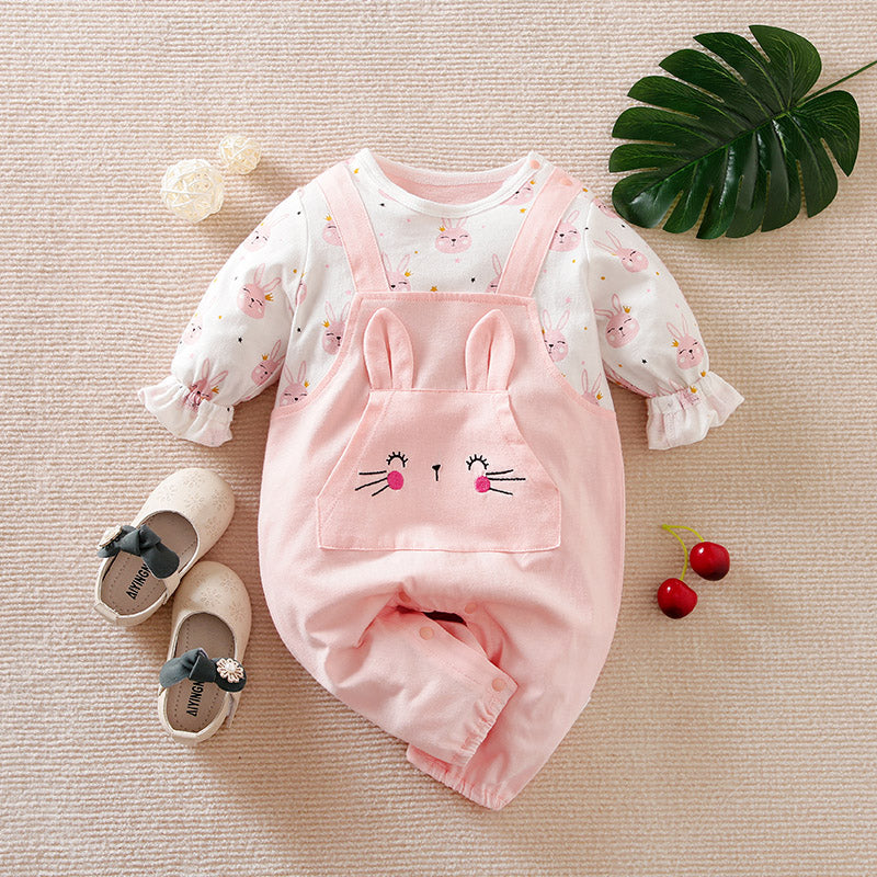 Pink Bunny Dungaree Style Romper 1 - Minitaq baby kids clothes dress