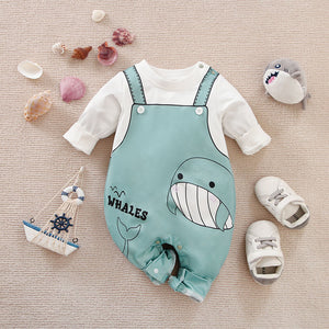 Stylish Whale Printed Baby Romper 1 - Minitaq baby kids clothes dress