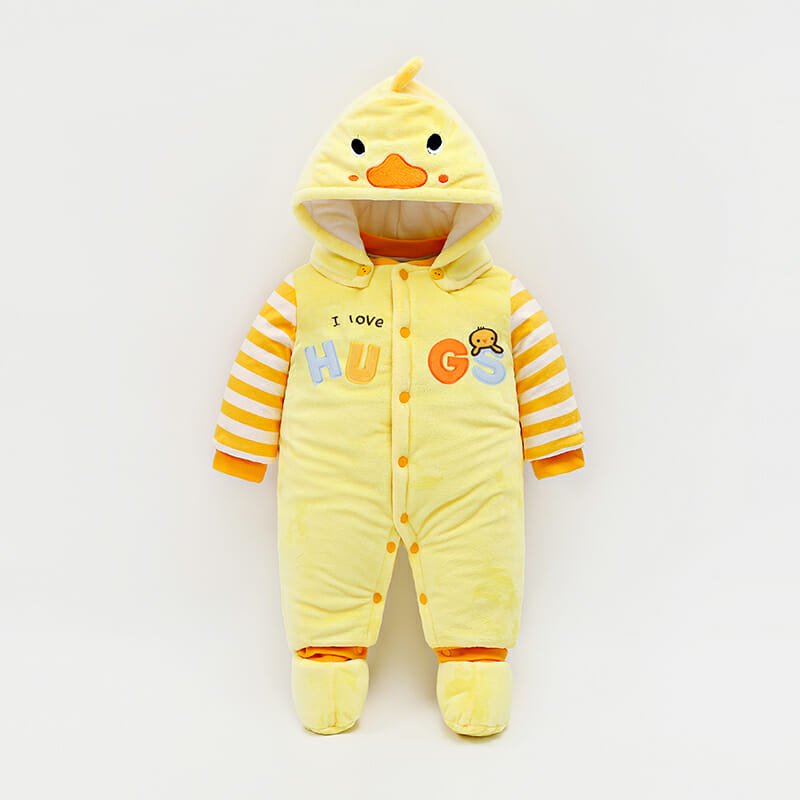 Cute Yellow Duck Hugs Winter Baby Romper 1 - Minitaq baby kids clothes dress