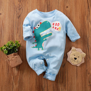 Roaring Dino Blue Cotton Baby Romper 1 - Minitaq baby kids clothes dress