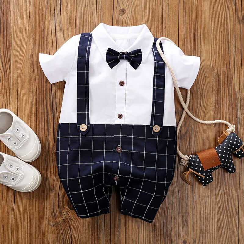 Gentleman Baby Boy Dark Romper with check pattern 1 - Minitaq baby kids clothes dress