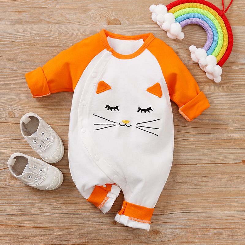 Orange Color Meow Baby Romper 1 - Minitaq baby kids clothes dress