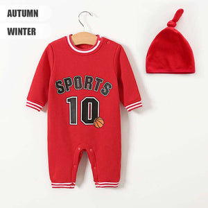 Red Sports Style Winter Fleece Romper With Cap 2 - Minitaq baby kids clothes dress