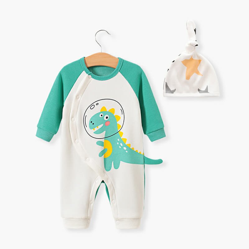 Casual Dino Winter Fleece Baby Romper With Cap 1 - Minitaq baby kids clothes dress