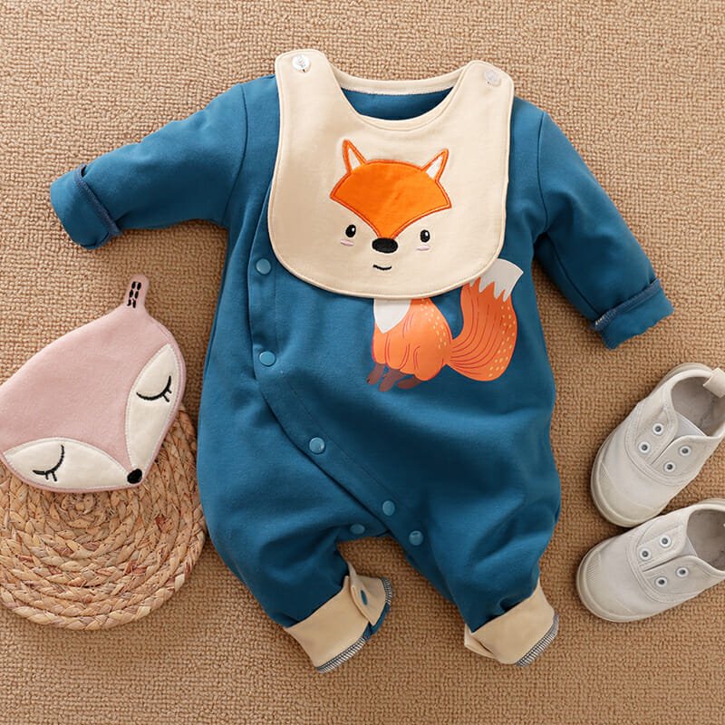 Angry Fox Cartoon Baby Romper With Bib 1 - Minitaq baby kids clothes dress