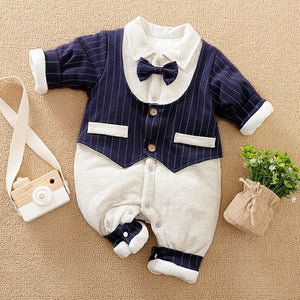 Smart Warm Cotton Blue Grey Winter Romper 1 - Minitaq baby kids clothes dress