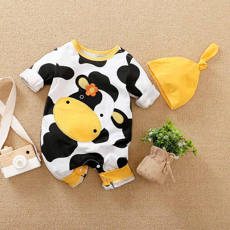 Cute Moo Baby Romper With Cap 1 - Minitaq baby kids clothes dress