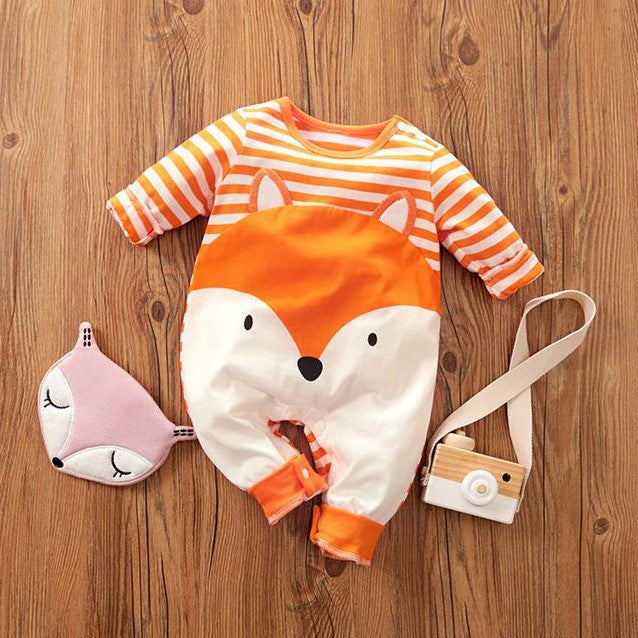 Orange Striped Fox Style Baby Romper 1 - Minitaq baby kids clothes dress