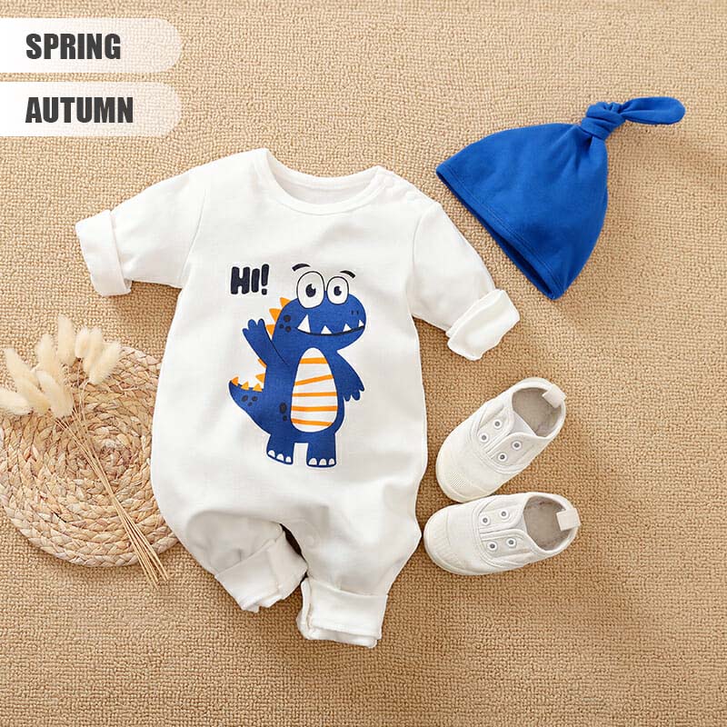 Hi Dino Baby Romper With Cap 2 - Minitaq baby kids clothes dress