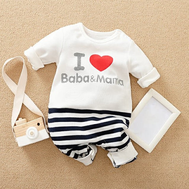 I Love Mama Baba With Dark Blue Stripes 1 - Minitaq baby kids clothes dress