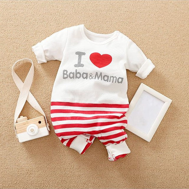 I Love Mama Baba with Red Stripes Baby Romper 1 - Minitaq baby kids clothes dress