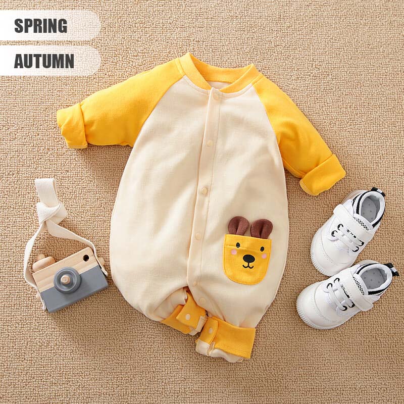 Yellow Color Bear Pocket Style Romper 2 - Minitaq baby kids clothes dress