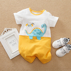 Dino Roar Yellow White Romper 1 - Minitaq baby kids clothes dress