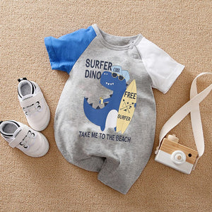 Surfer Dino Cartoon Baby Romper 1 - Minitaq baby kids clothes dress